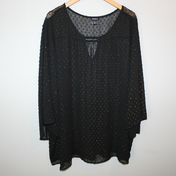 Torrid Textured Dot Chiffon Bell Sleeve Top HW6499 - Picture 2 of 6